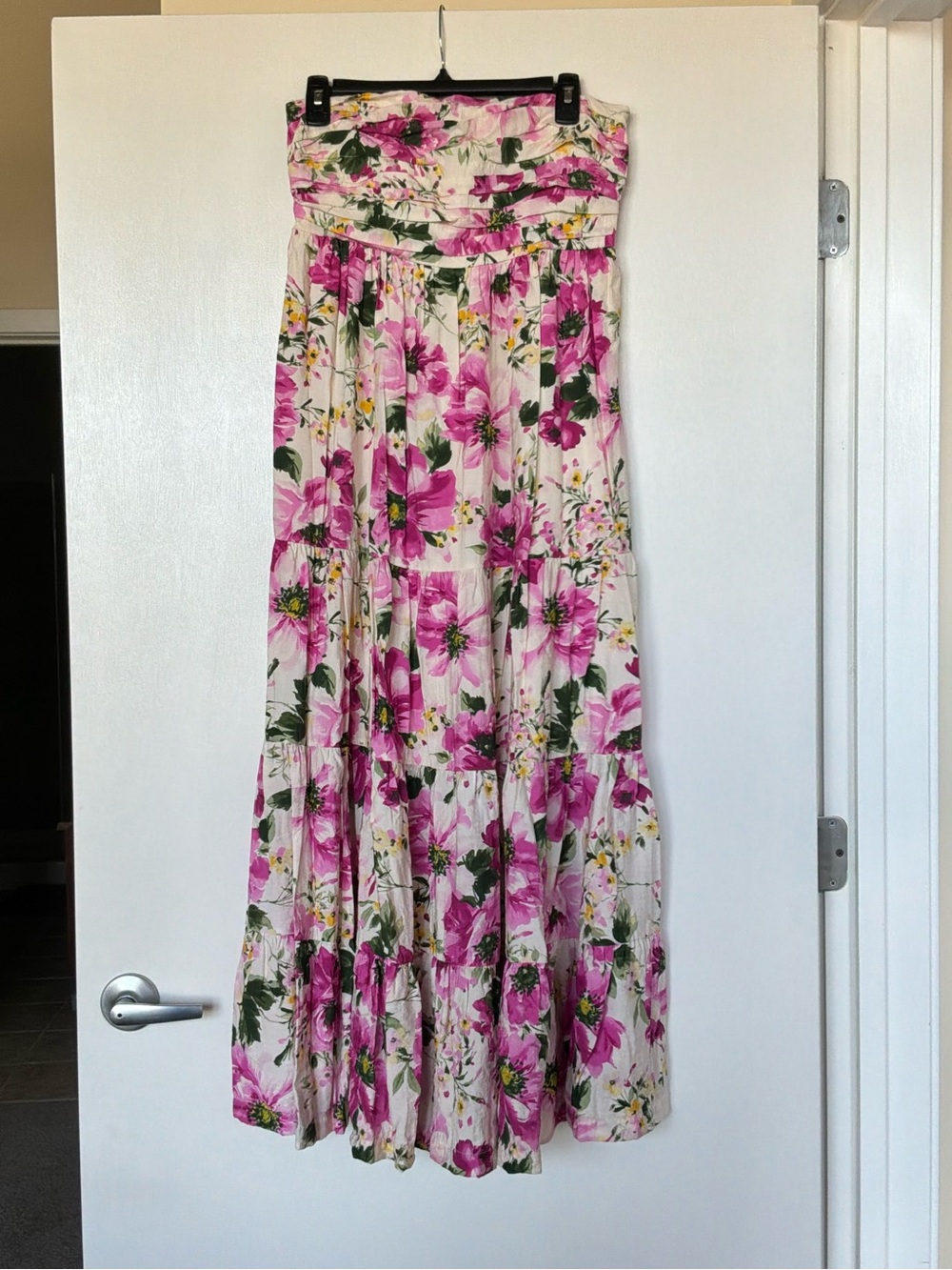 Abercrombie & Fitch Strapless Floral Maxi Dress in Pink, Green & Cream